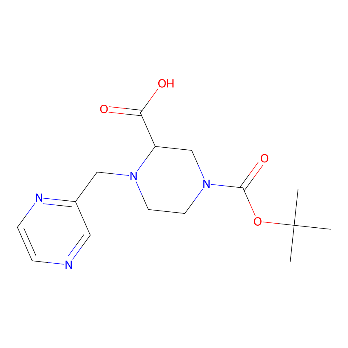 4-(Tert-butoxycarbonyl)-1-(pyrazin-2-ylmethyl)piperazine-2-carboxylic acid molecular structure, CAS 1420786-58-8