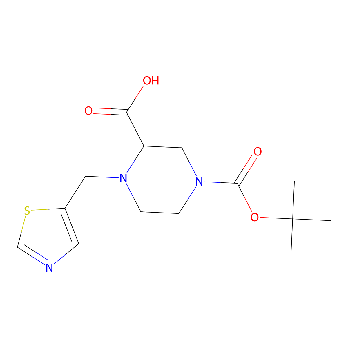 4-(Tert-butoxycarbonyl)-1-(thiazol-5-ylmethyl)piperazine-2-carboxylic acid molecular structure, CAS 1420787-50-3