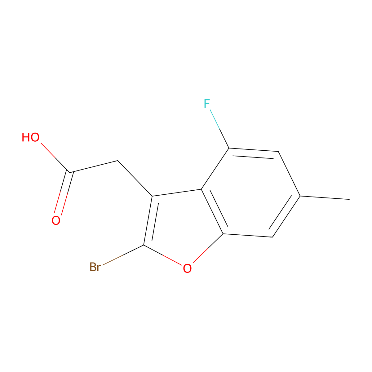 2-(2-Bromo-4-fluoro-6-methylbenzofuran-3-yl)acetic acid molecular structure, CAS 1420794-23-5