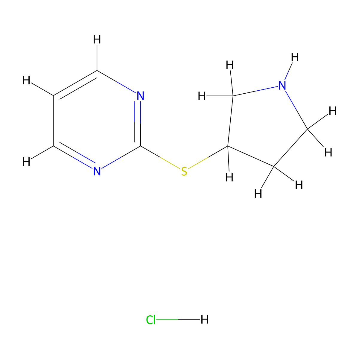 2-(Pyrrolidin-3-ylthio)pyrimidine hydrochloride molecular structure, CAS 1420796-15-1