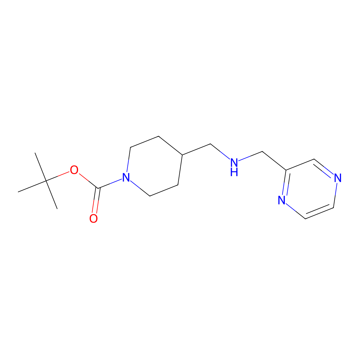 tert-Butyl 4-(((pyrazin-2-ylmethyl)amino)methyl)piperidine-1-carboxylate molecular structure, CAS 1420796-90-2