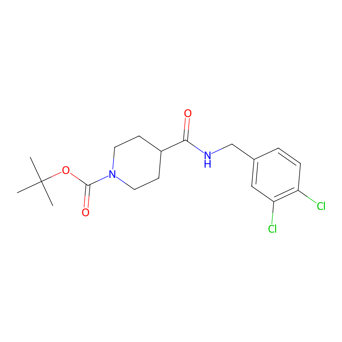tert-Butyl 4-((3,4-dichlorobenzyl)carbamoyl)piperidine-1-carboxylate molecular structure, CAS 1420799-27-4