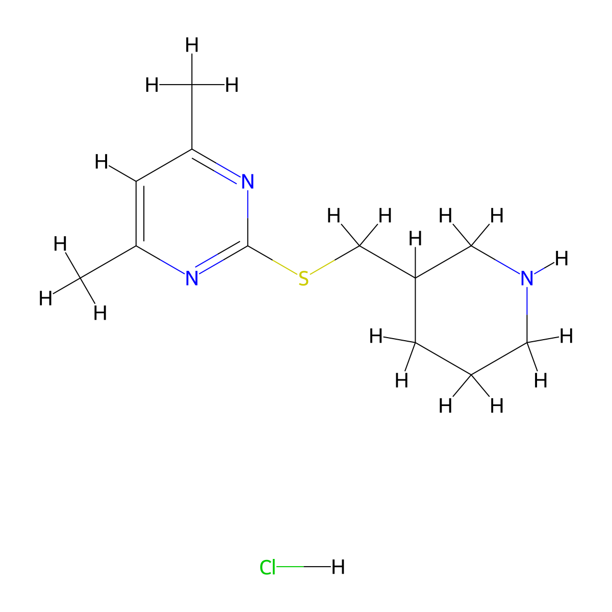 4,6-Dimethyl-2-((piperidin-3-ylmethyl)thio)pyrimidine hydrochloride molecular structure, CAS 1420800-76-5