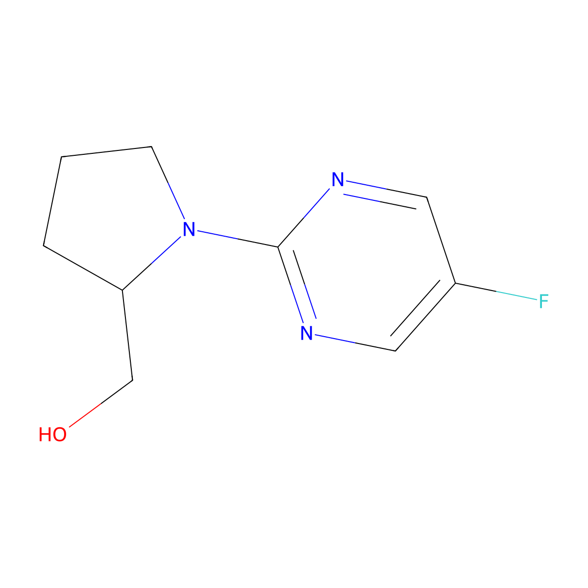 (1-(5-Fluoropyrimidin-2-yl)pyrrolidin-2-yl)methanol molecular structure, CAS 1420802-64-7