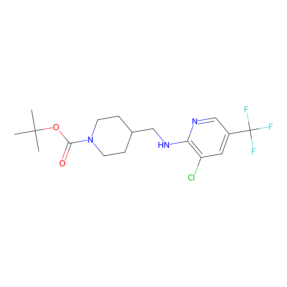 tert-Butyl 4-(((3-chloro-5-(trifluoromethyl)pyridin-2-yl)amino)methyl)piperidine-1-carboxylate molecular structure, CAS 1420802-77-2