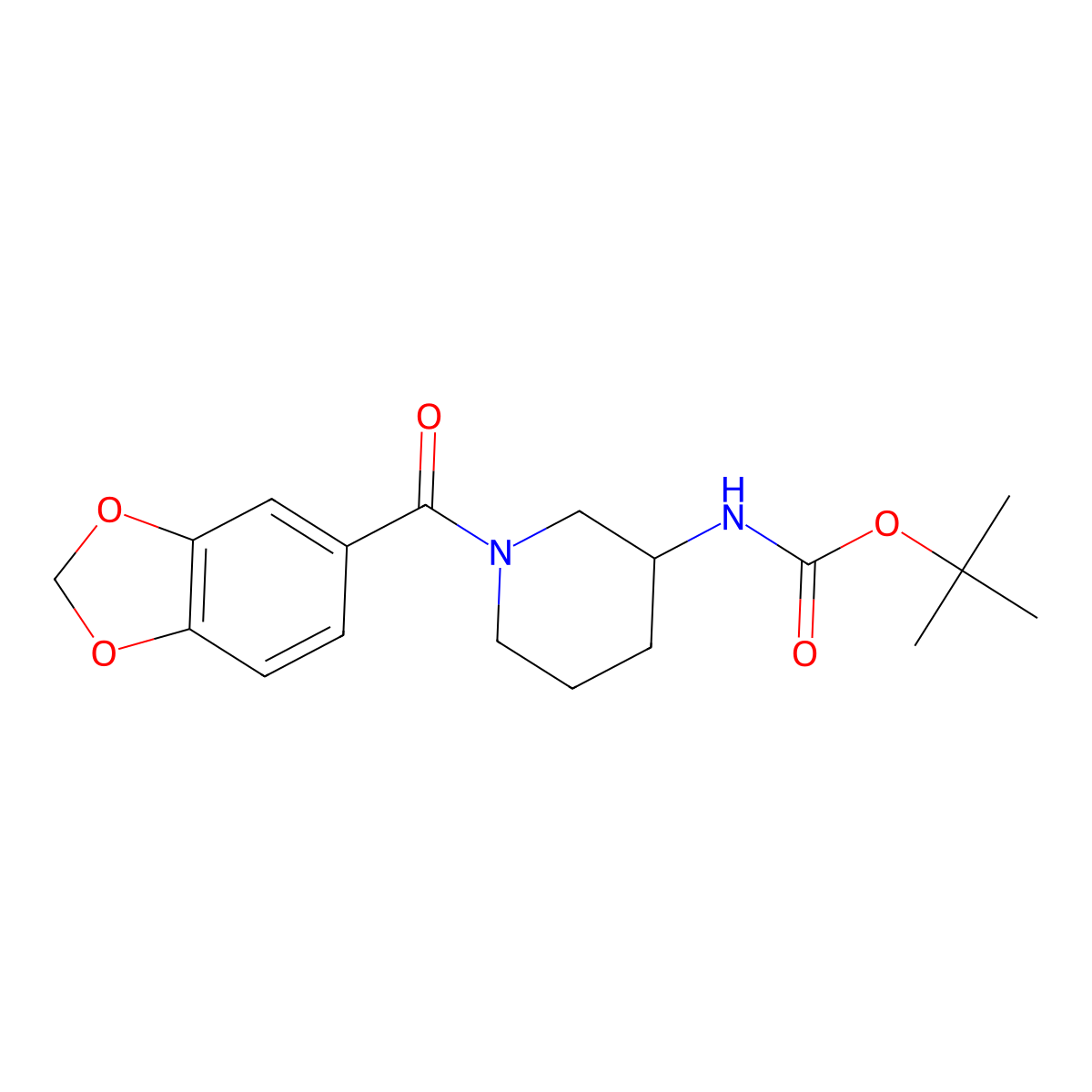 Tert-butyl (1-(benzo[d][1,3]dioxole-5-carbonyl)piperidin-3-yl)carbamate molecular structure, CAS 1420803-46-8