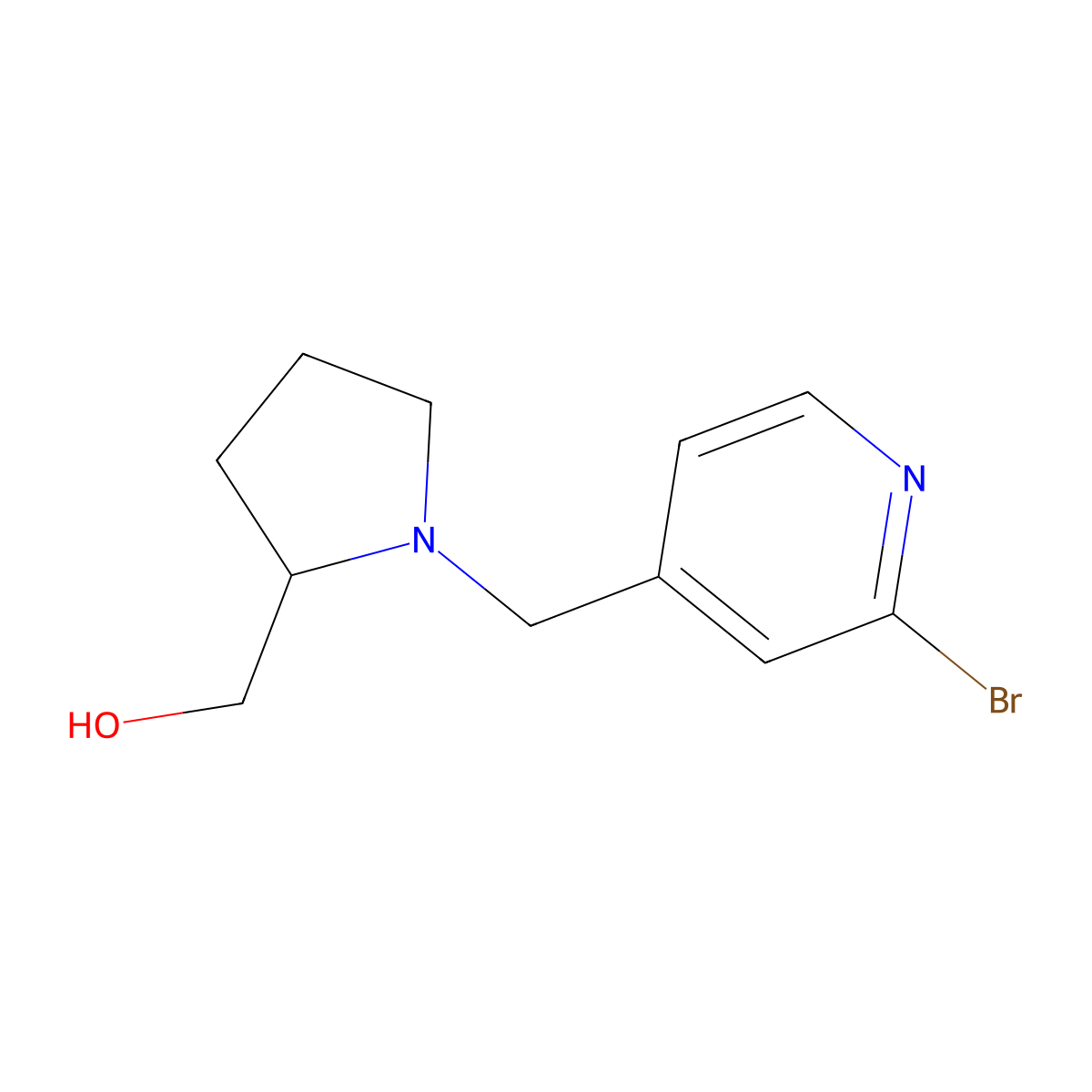 (1-((2-Bromopyridin-4-yl)methyl)pyrrolidin-2-yl)methanol molecular structure, CAS 1420804-23-4