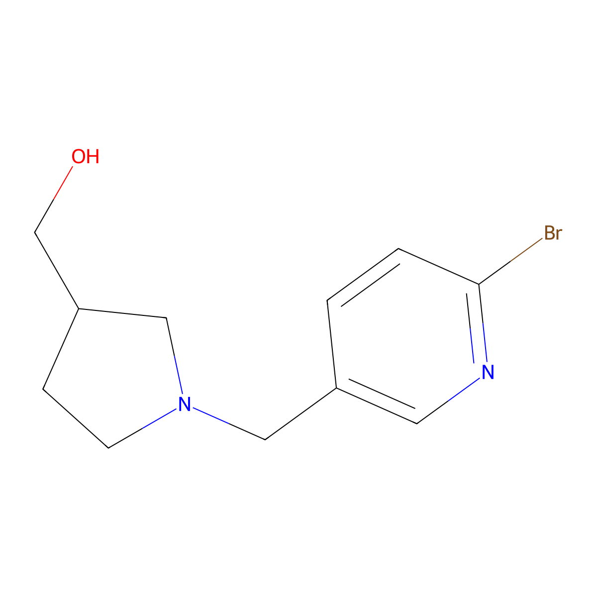 (1-((6-Bromopyridin-3-yl)methyl)pyrrolidin-3-yl)methanol molecular structure, CAS 1420805-74-8