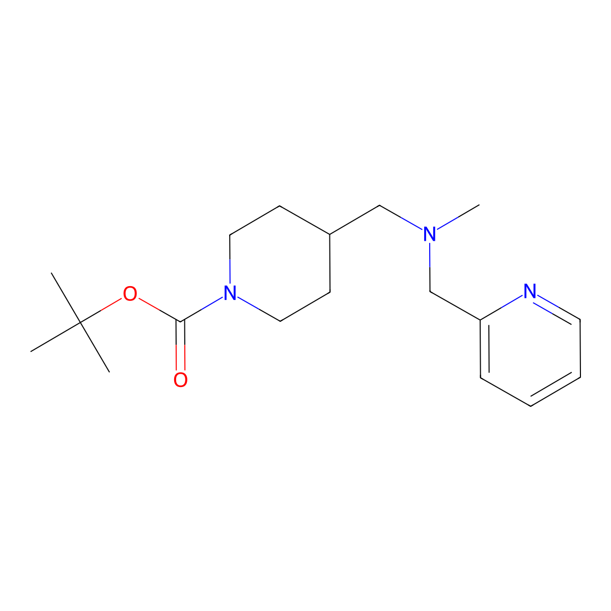 tert-Butyl 4-((methyl(pyridin-2-ylmethyl)amino)methyl)piperidine-1-carboxylate molecular structure, CAS 1420807-92-6