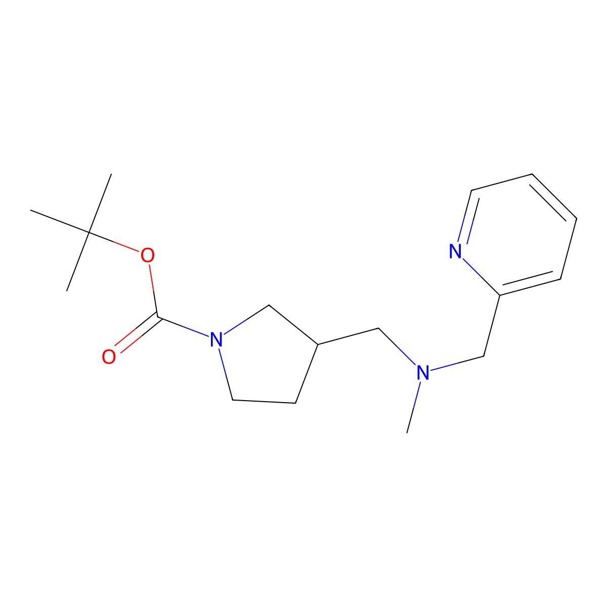 tert-Butyl 3-((methyl(pyridin-2-ylmethyl)amino)methyl)pyrrolidine-1-carboxylate molecular structure, CAS 1420808-12-3