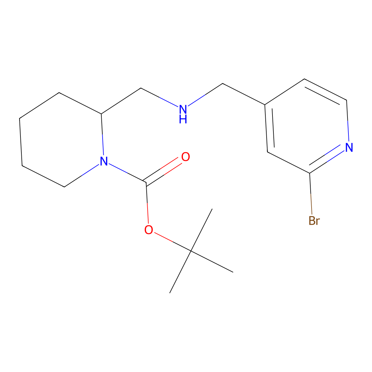 tert-Butyl 2-((((2-bromopyridin-4-yl)methyl)amino)methyl)piperidine-1-carboxylate molecular structure, CAS 1420809-24-0