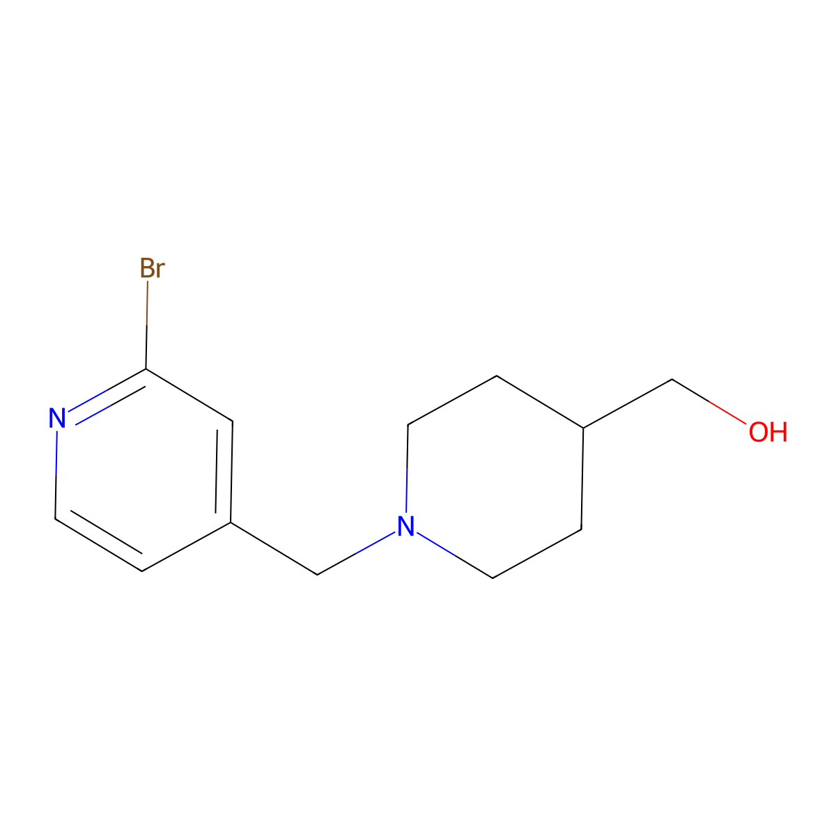 (1-((2-Bromopyridin-4-yl)methyl)piperidin-4-yl)methanol molecular structure, CAS 1420809-54-6