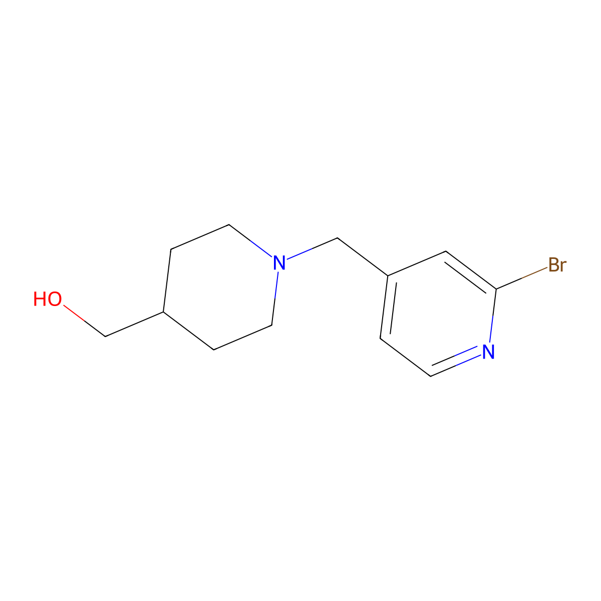 (1-((2-Bromopyridin-4-yl)methyl)piperidin-4-yl)methanol molecular structure, CAS 1420809-54-6