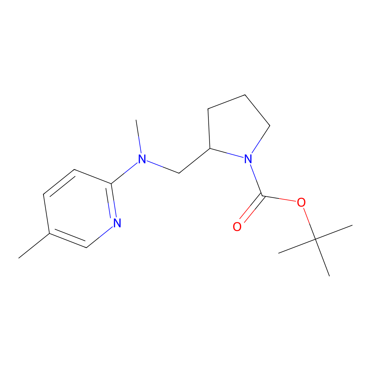 tert-Butyl 2-((methyl(5-methylpyridin-2-yl)amino)methyl)pyrrolidine-1-carboxylate molecular structure, CAS 1420810-05-4