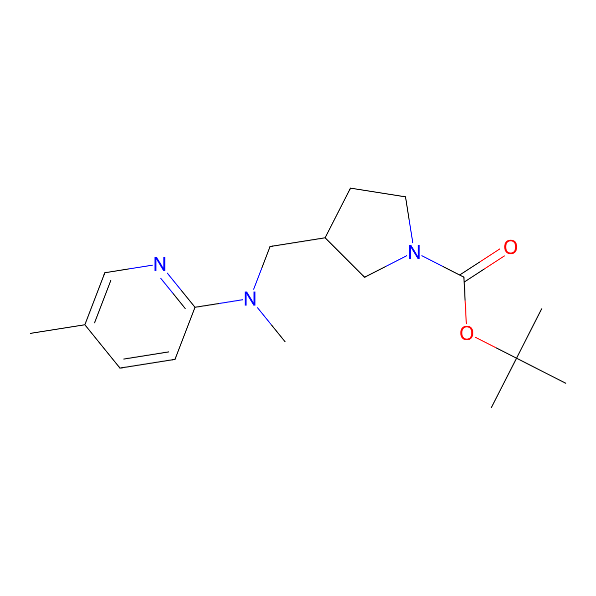 tert-Butyl 3-((methyl(5-methylpyridin-2-yl)amino)methyl)pyrrolidine-1-carboxylate molecular structure, CAS 1420810-16-7