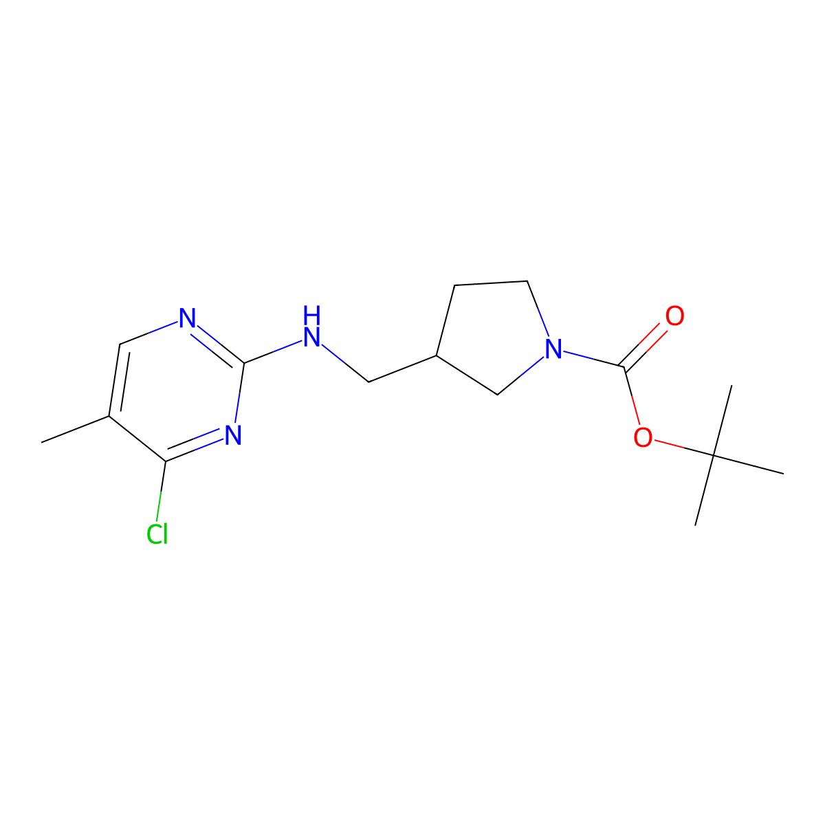 tert-Butyl 3-(((4-chloro-5-methylpyrimidin-2-yl)amino)methyl)pyrrolidine-1-carboxylate molecular structure, CAS 1420810-44-1