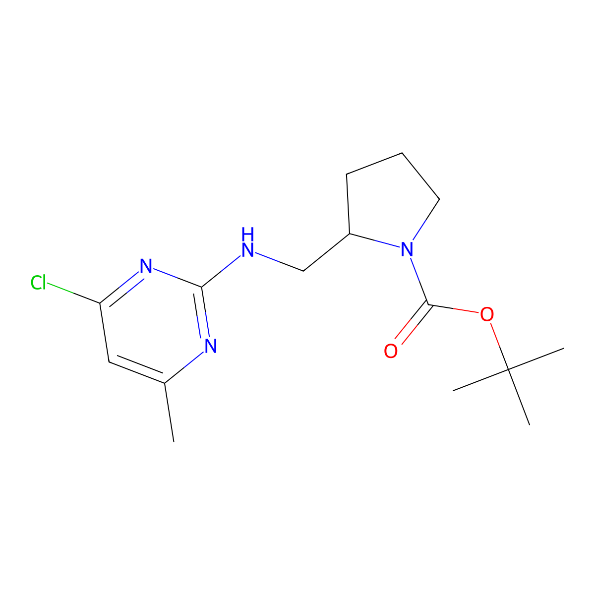 tert-Butyl 2-(((4-chloro-6-methylpyrimidin-2-yl)amino)methyl)pyrrolidine-1-carboxylate molecular structure, CAS 1420810-96-3