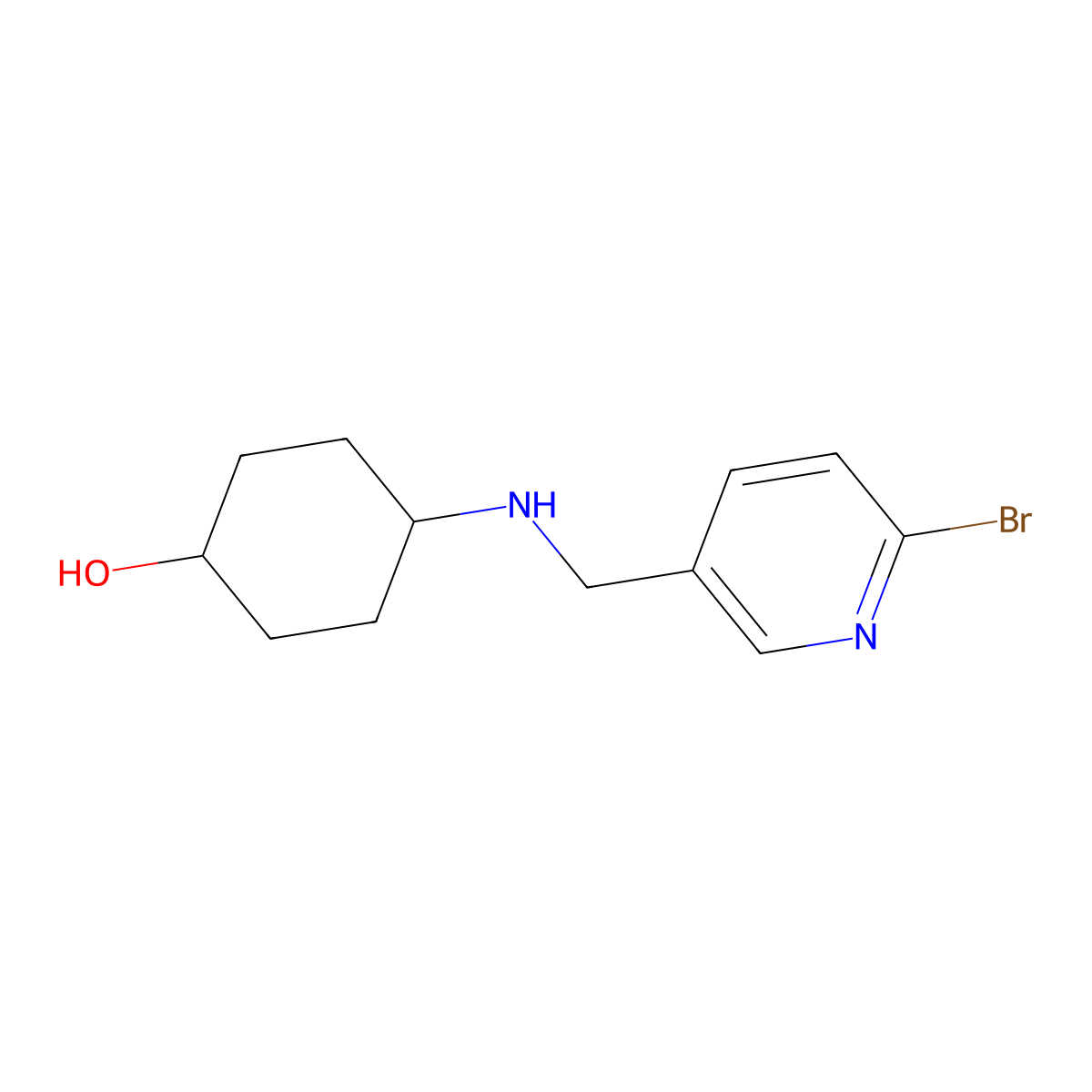 (1r,4r)-4-(((6-Bromopyridin-3-yl)methyl)amino)cyclohexanol molecular structure, CAS 1420811-09-1