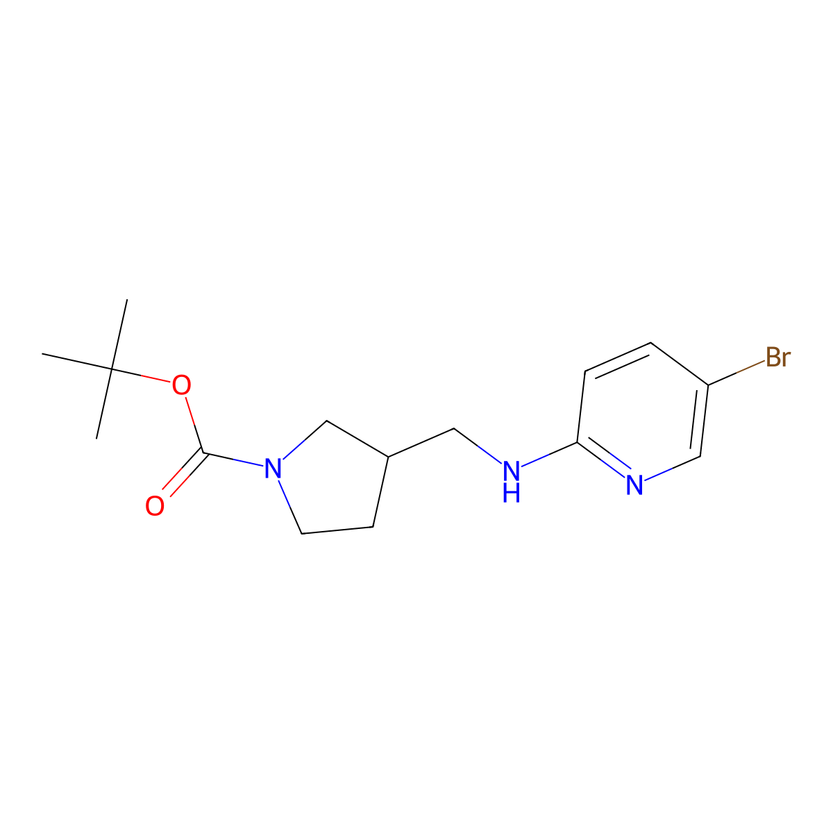 tert-Butyl 3-(((5-bromopyridin-2-yl)amino)methyl)pyrrolidine-1-carboxylate molecular structure, CAS 1420811-60-4