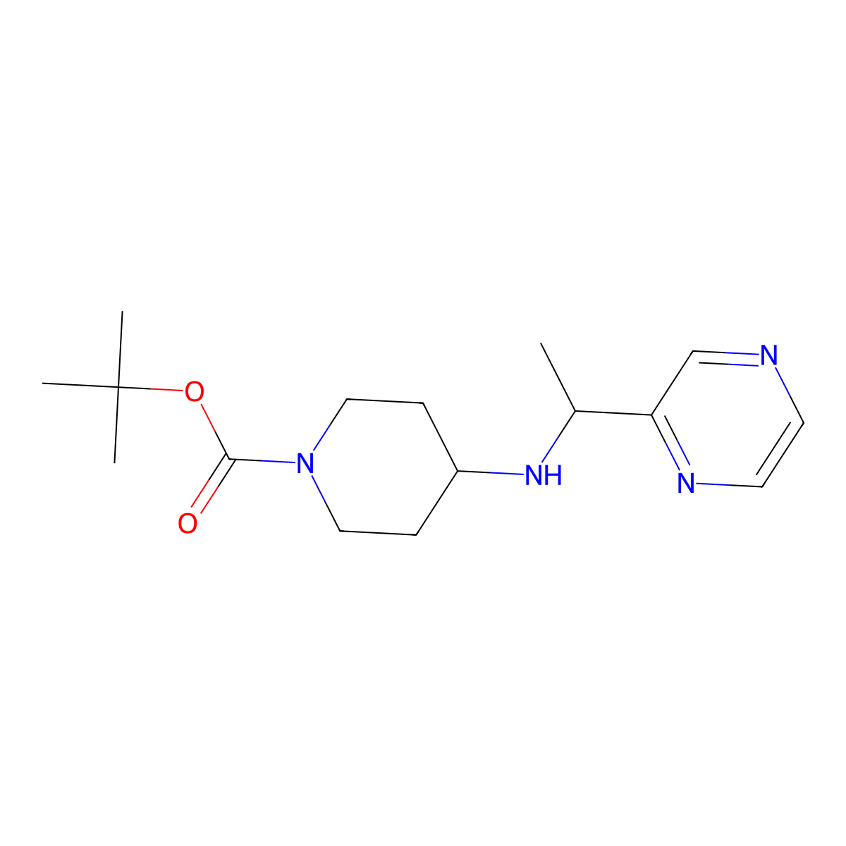 tert-Butyl 4-((1-(pyrazin-2-yl)ethyl)amino)piperidine-1-carboxylate molecular structure, CAS 1420814-02-3