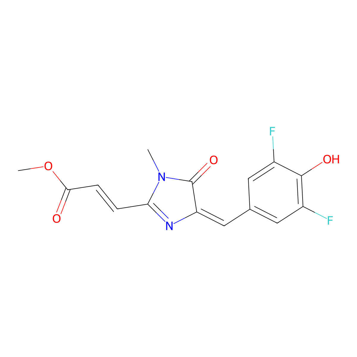 Methyl (Z)-3-(4-((E)-3,5-difluoro-4-hydroxybenzylidene)-1-methyl-5-oxo-4,5-dihydro-1H-imidazol-2-yl)acrylate molecular structure, CAS 1420815-55-9