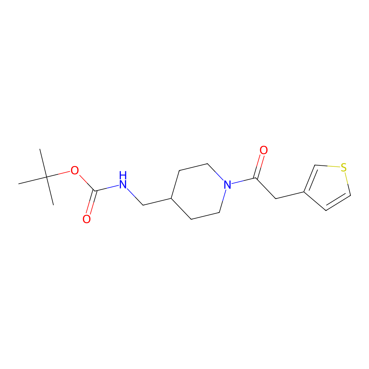 Tert-butyl ((1-(2-(thiophen-3-yl)acetyl)piperidin-4-yl)methyl)carbamate molecular structure, CAS 1420816-84-7