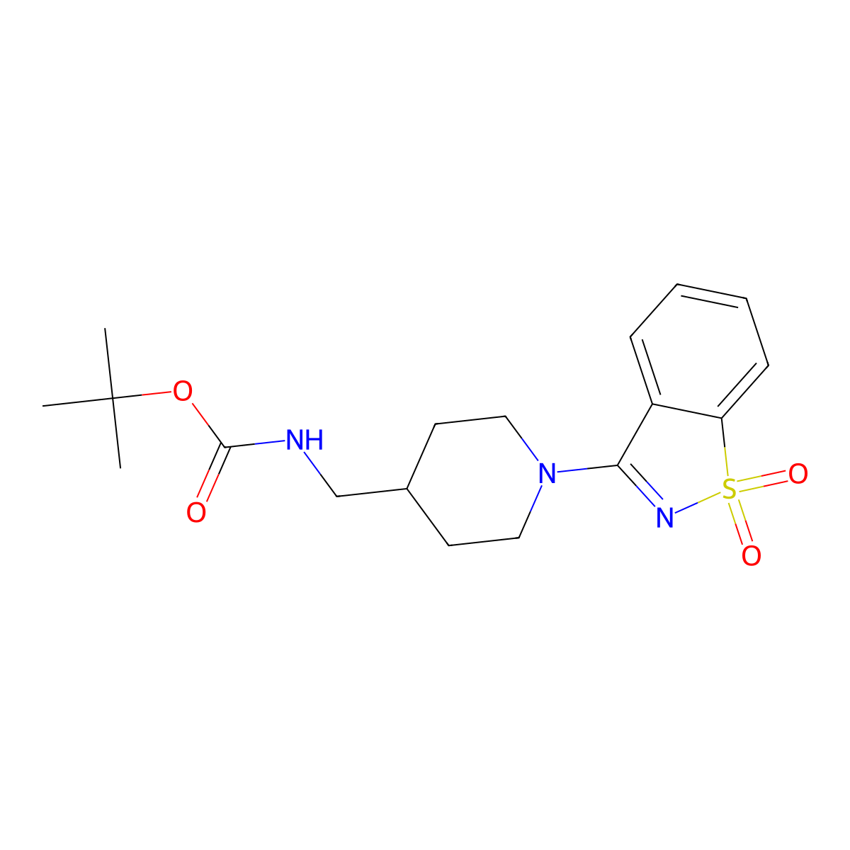 tert-Butyl ((1-(1,1-dioxidobenzo[d]isothiazol-3-yl)piperidin-4-yl)methyl)carbamate molecular structure, CAS 1420820-73-0