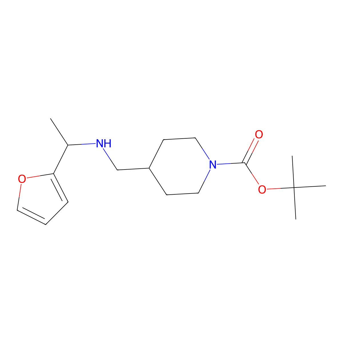 tert-Butyl 4-(((1-(furan-2-yl)ethyl)amino)methyl)piperidine-1-carboxylate molecular structure, CAS 1420820-92-3