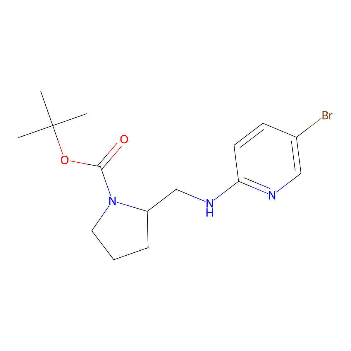 tert-Butyl 2-(((5-bromopyridin-2-yl)amino)methyl)pyrrolidine-1-carboxylate molecular structure, CAS 1420820-96-7