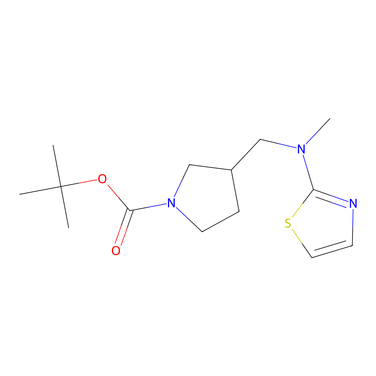 tert-Butyl 3-((methyl(thiazol-2-yl)amino)methyl)pyrrolidine-1-carboxylate molecular structure, CAS 1420822-34-9