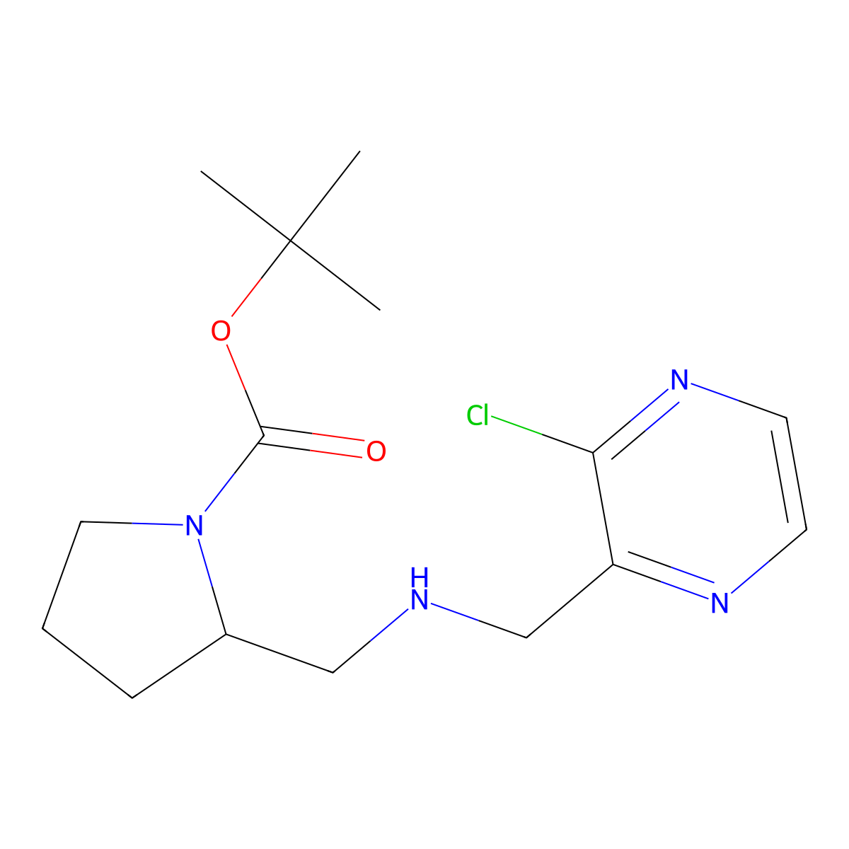 tert-Butyl 2-((((3-chloropyrazin-2-yl)methyl)amino)methyl)pyrrolidine-1-carboxylate molecular structure, CAS 1420823-12-6
