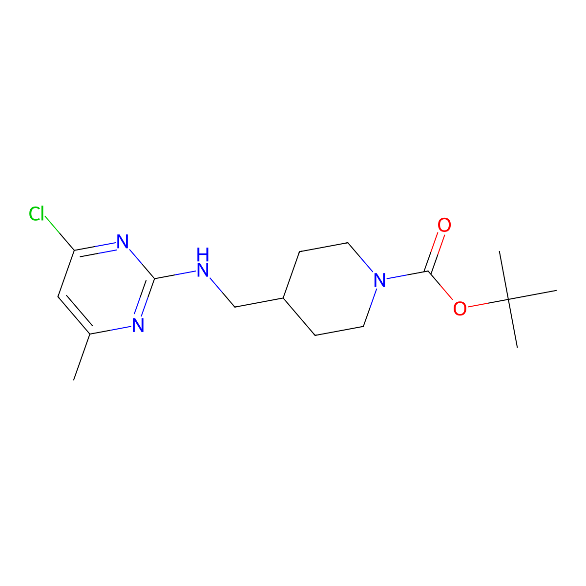 tert-Butyl 4-(((4-chloro-6-methylpyrimidin-2-yl)amino)methyl)piperidine-1-carboxylate molecular structure, CAS 1420823-64-8