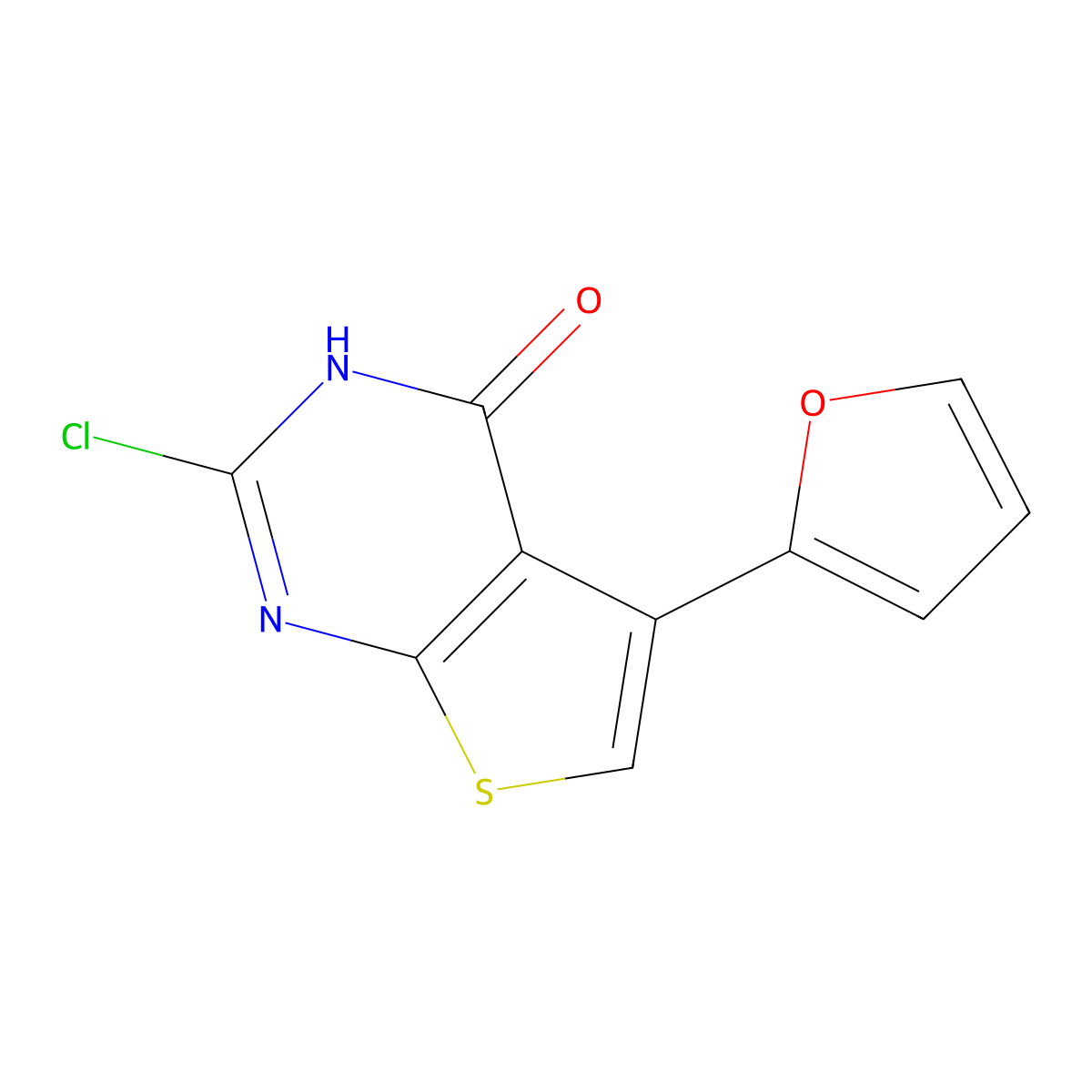 2-chloro-5-(2-furyl)thieno[2,3-d]pyrimidin-4(3H)-one molecular structure, CAS 1420824-31-2