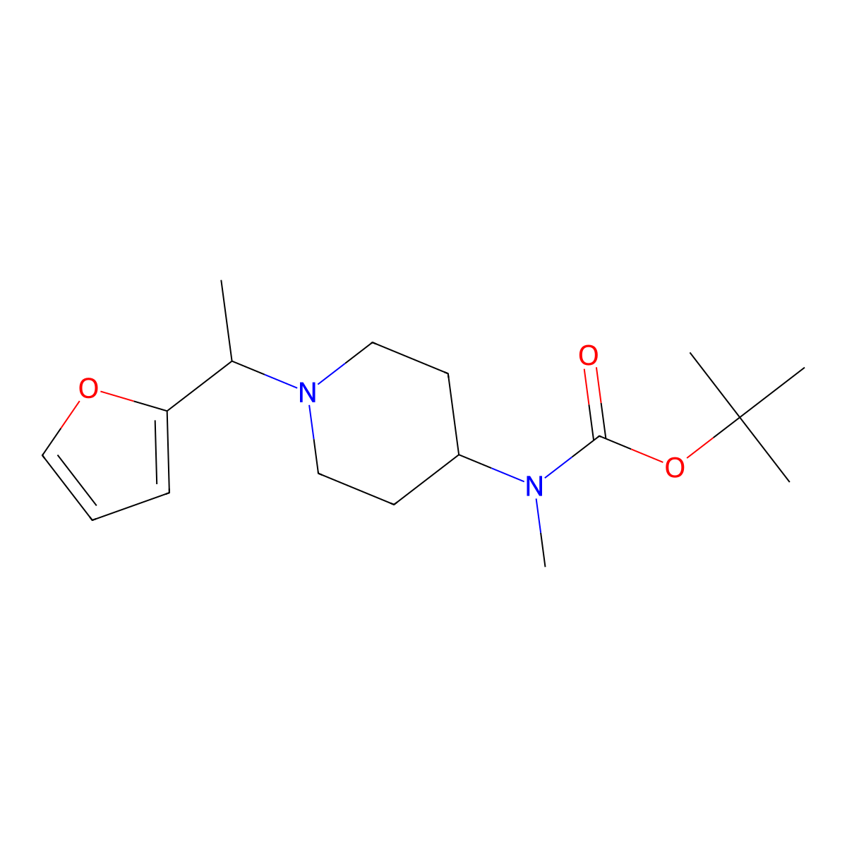 Tert-butyl (1-(1-(furan-2-yl)ethyl)piperidin-4-yl)(methyl)carbamate molecular structure, CAS 1420826-34-1