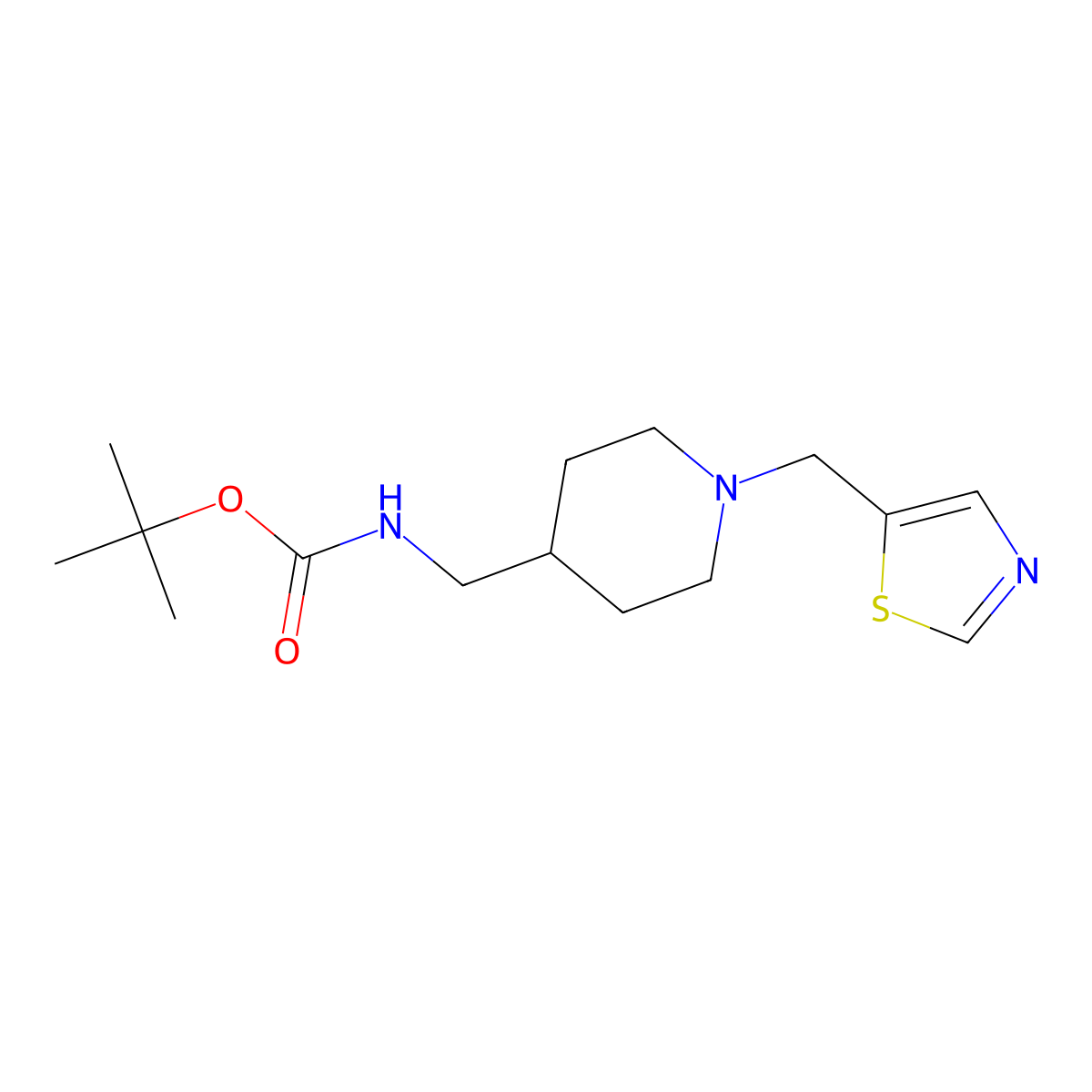 Tert-butyl ((1-(thiazol-5-ylmethyl)piperidin-4-yl)methyl)carbamate molecular structure, CAS 1420826-51-2