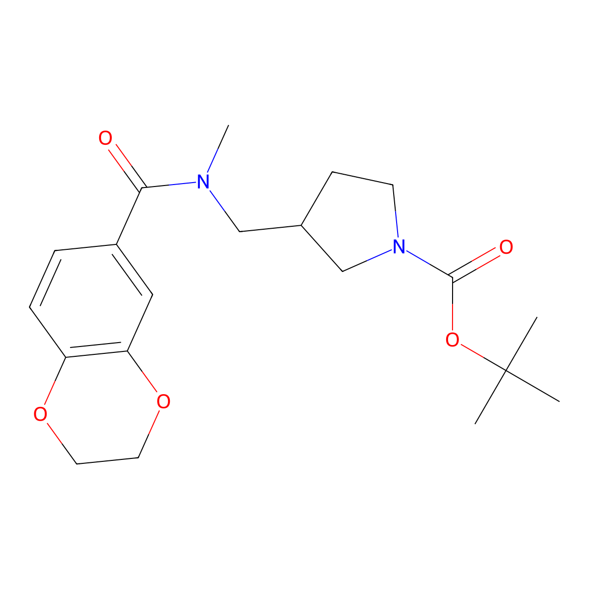 tert-Butyl 3-((N-methyl-2,3-dihydrobenzo[b][1,4]dioxine-6-carboxamido)methyl)pyrrolidine-1-carboxylate molecular structure, CAS 1420835-58-0