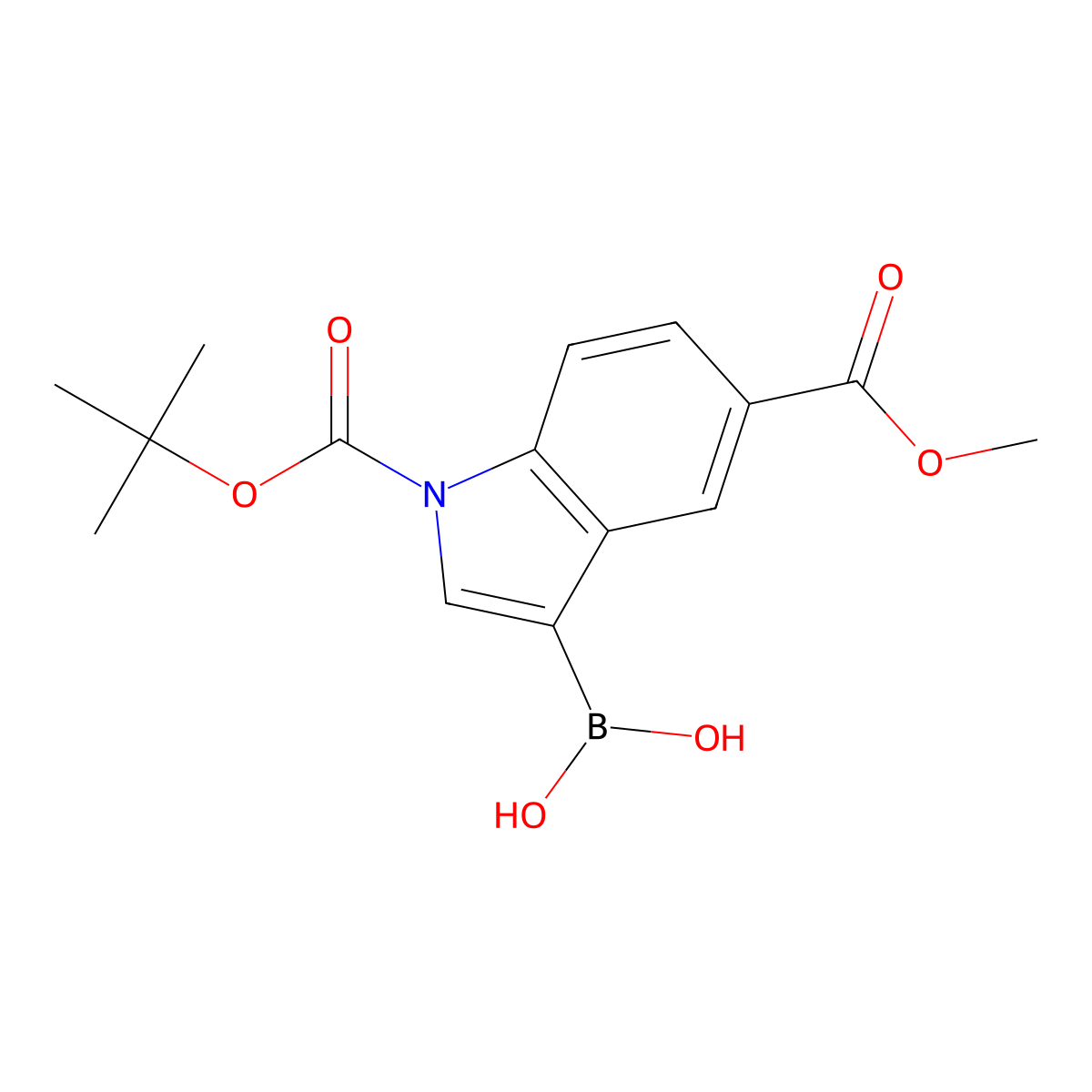 {1-[(tert-butoxy)carbonyl]-5-(methoxycarbonyl)-1H-indol-3-yl}boronic acid molecular structure, CAS 1420837-39-3