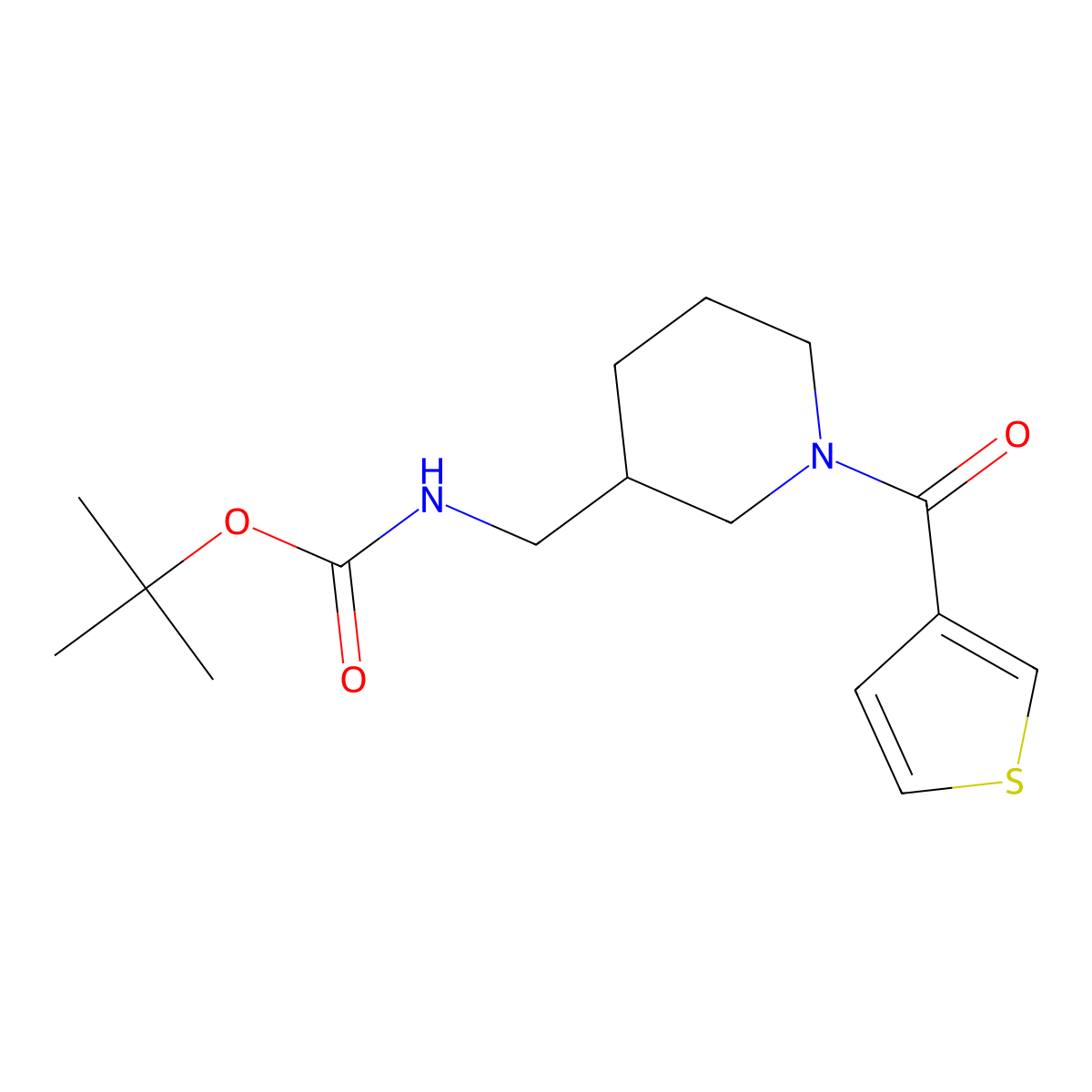 Tert-butyl ((1-(thiophene-3-carbonyl)piperidin-3-yl)methyl)carbamate molecular structure, CAS 1420839-50-4