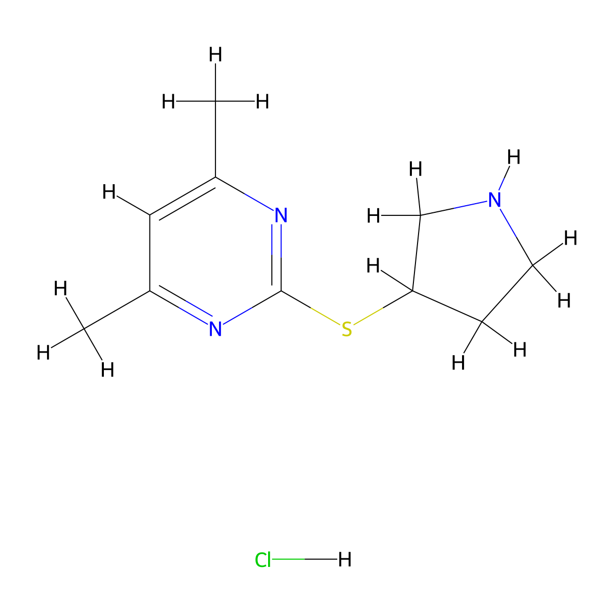 4,6-Dimethyl-2-(pyrrolidin-3-ylthio)pyrimidine hydrochloride molecular structure, CAS 1420840-60-3