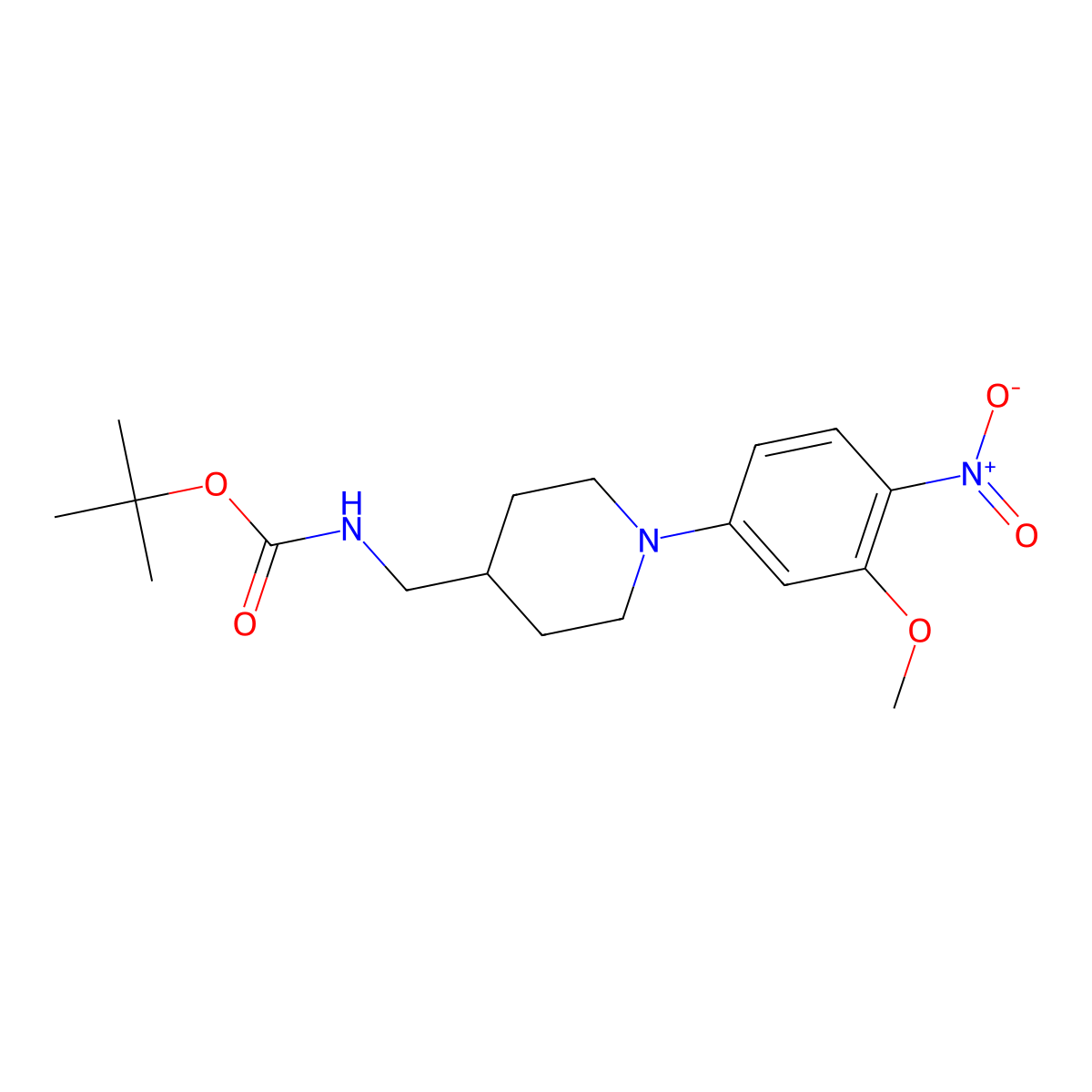 tert-Butyl ((1-(3-methoxy-4-nitrophenyl)piperidin-4-yl)methyl)carbamate molecular structure, CAS 1420840-90-9