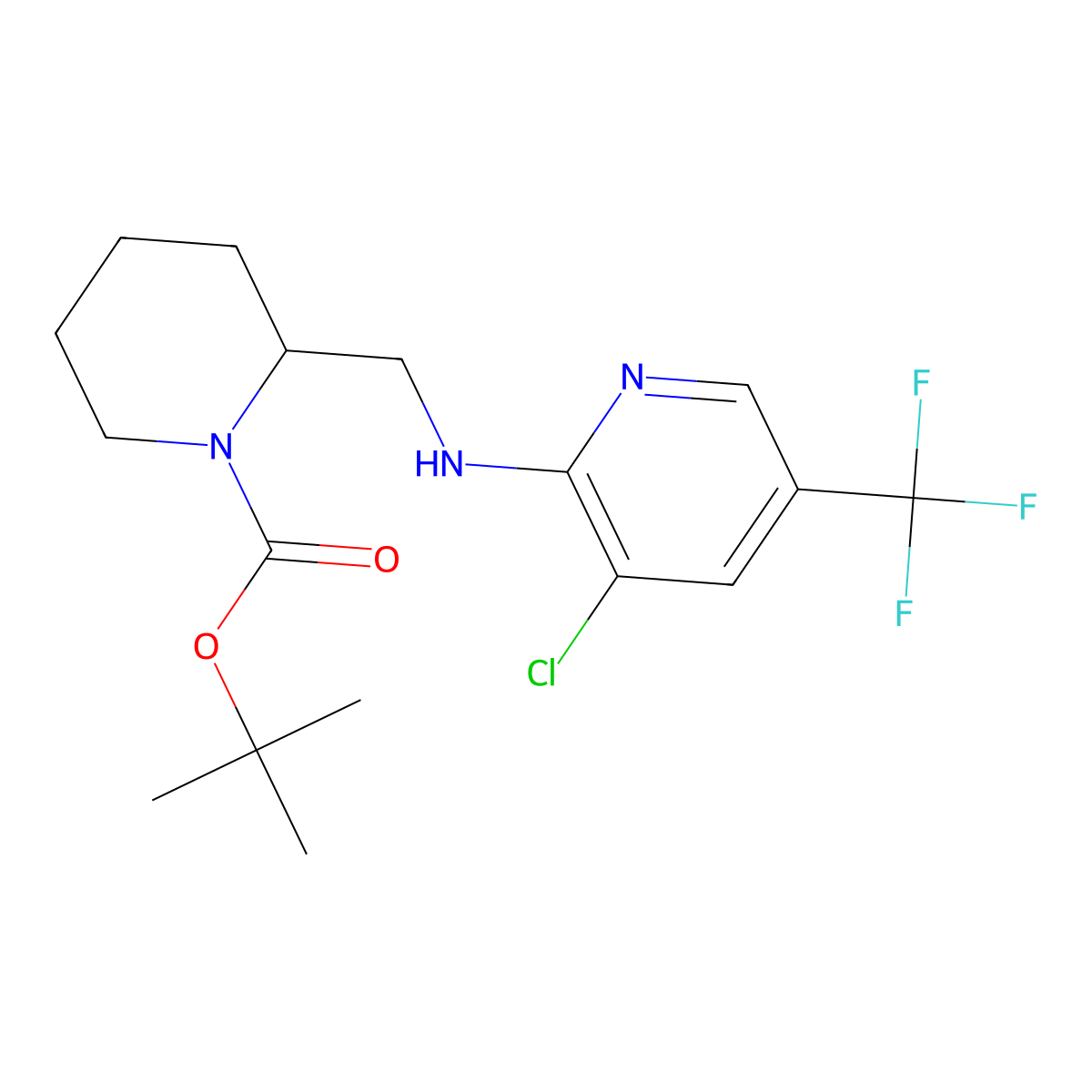 tert-Butyl 2-(((3-chloro-5-(trifluoromethyl)pyridin-2-yl)amino)methyl)piperidine-1-carboxylate molecular structure, CAS 1420841-13-9