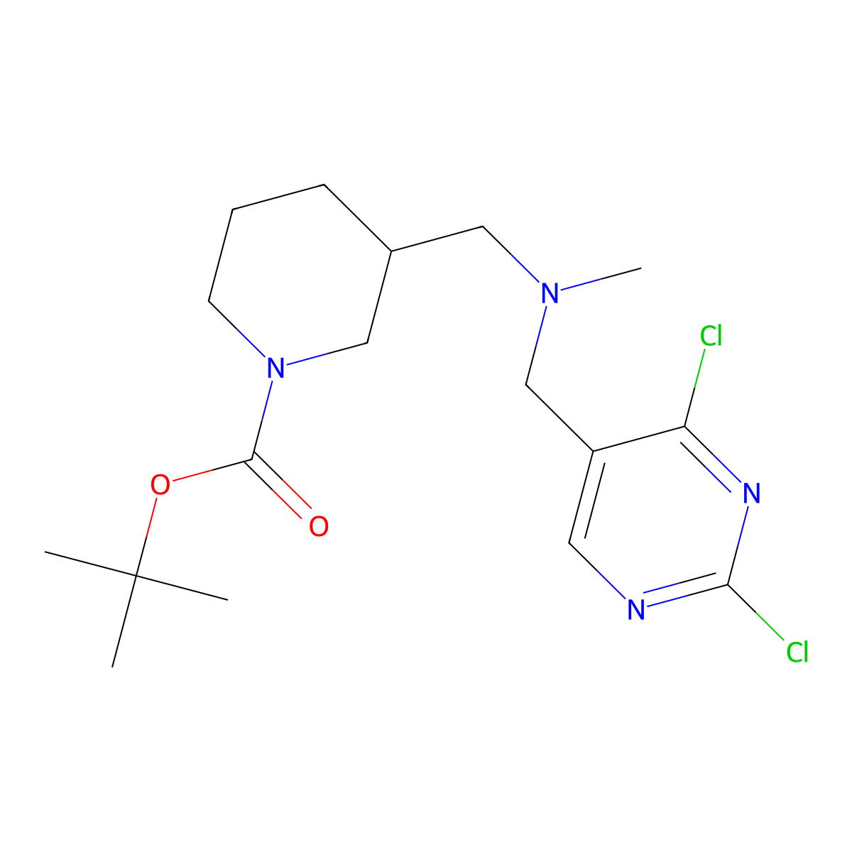 tert-Butyl 3-((((2,4-dichloropyrimidin-5-yl)methyl)(methyl)amino)methyl)piperidine-1-carboxylate molecular structure, CAS 1420841-26-4