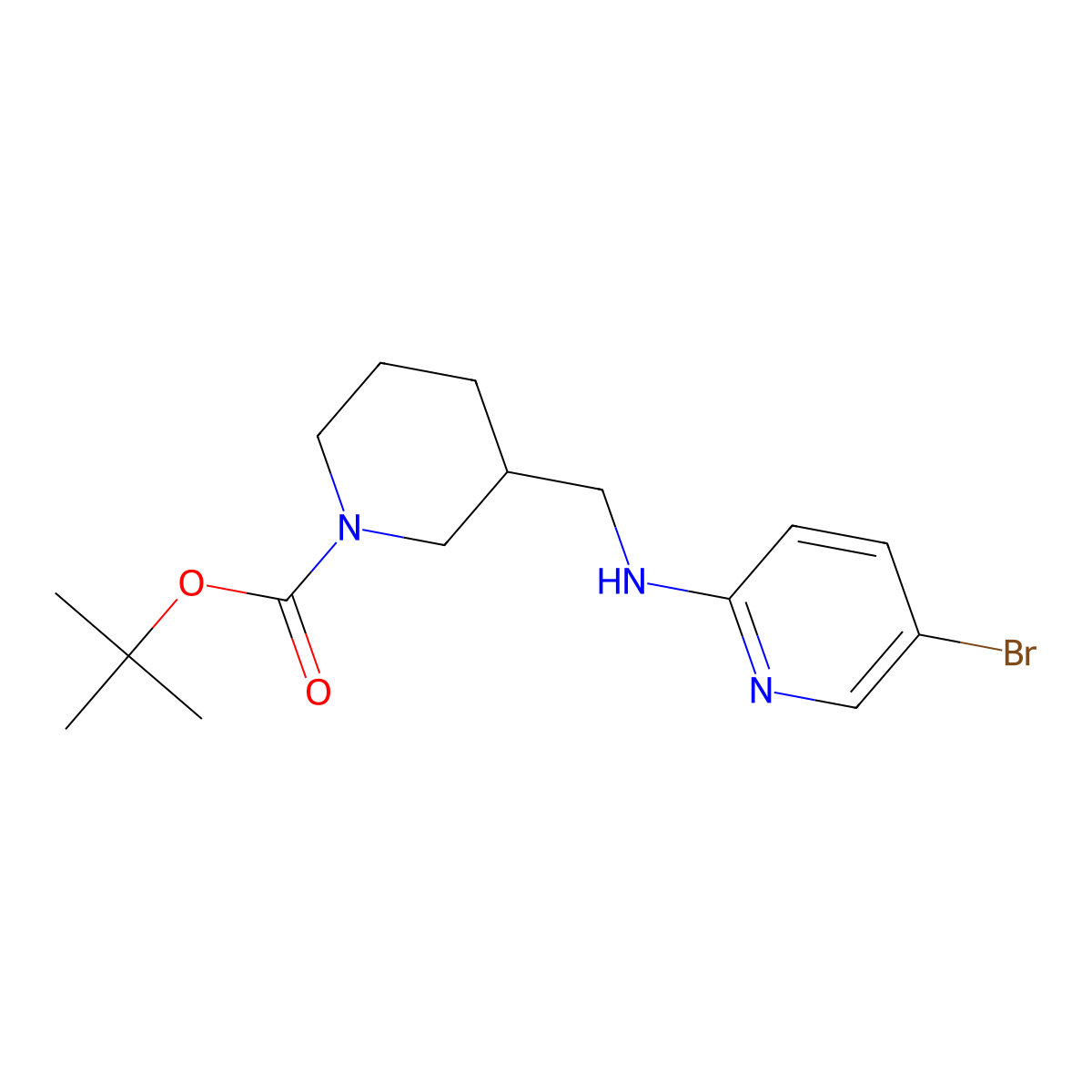 tert-Butyl 3-(((5-bromopyridin-2-yl)amino)methyl)piperidine-1-carboxylate molecular structure, CAS 1420841-43-5