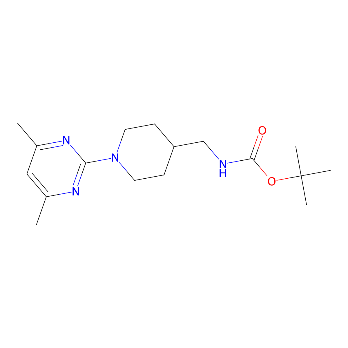 Tert-butyl ((1-(4,6-dimethylpyrimidin-2-yl)piperidin-4-yl)methyl)carbamate molecular structure, CAS 1420842-88-1