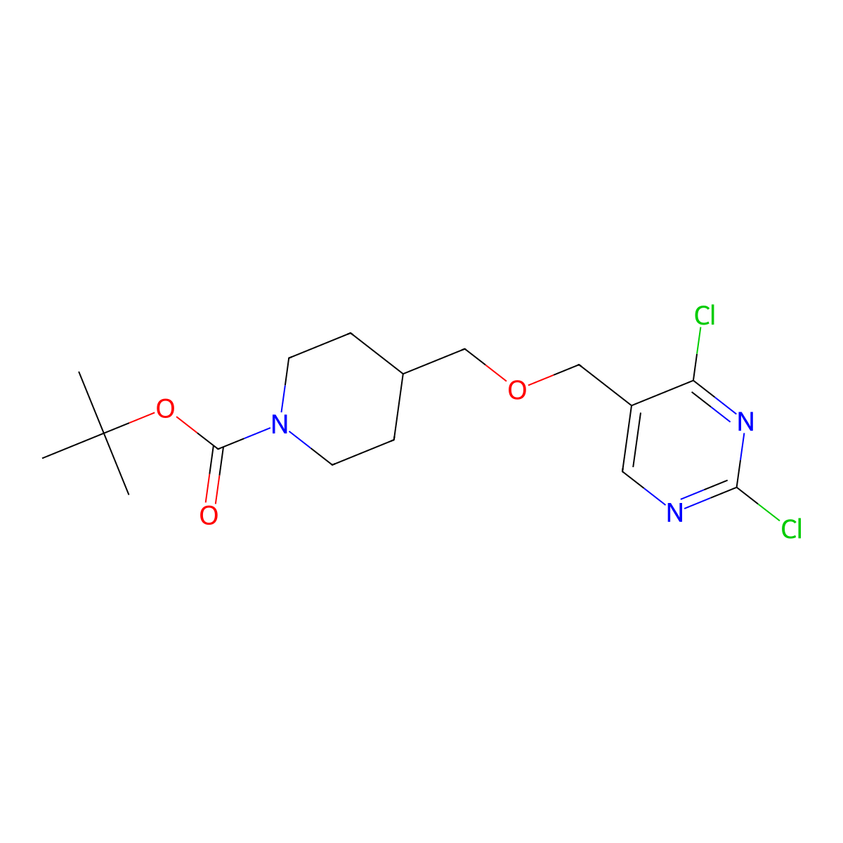 Tert-butyl 4-{[(2,4-dichloropyrimidin-5-yl)methoxy]methyl}piperidine-1-carboxylate molecular structure, CAS 1420844-25-2