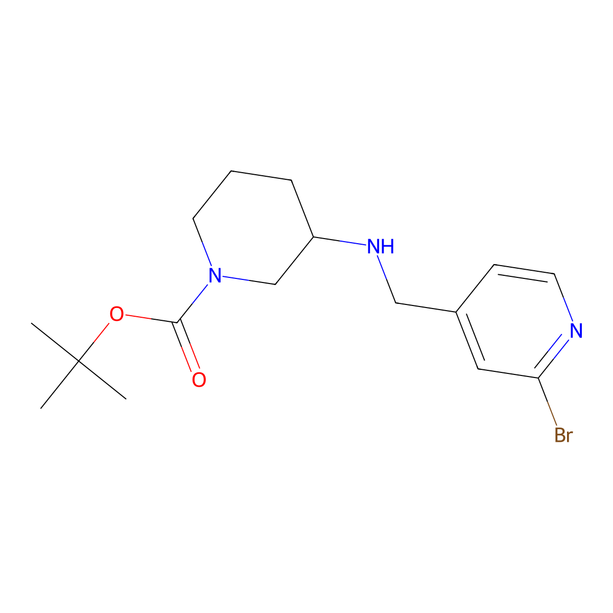 tert-Butyl 3-(((2-bromopyridin-4-yl)methyl)amino)piperidine-1-carboxylate molecular structure, CAS 1420844-36-5