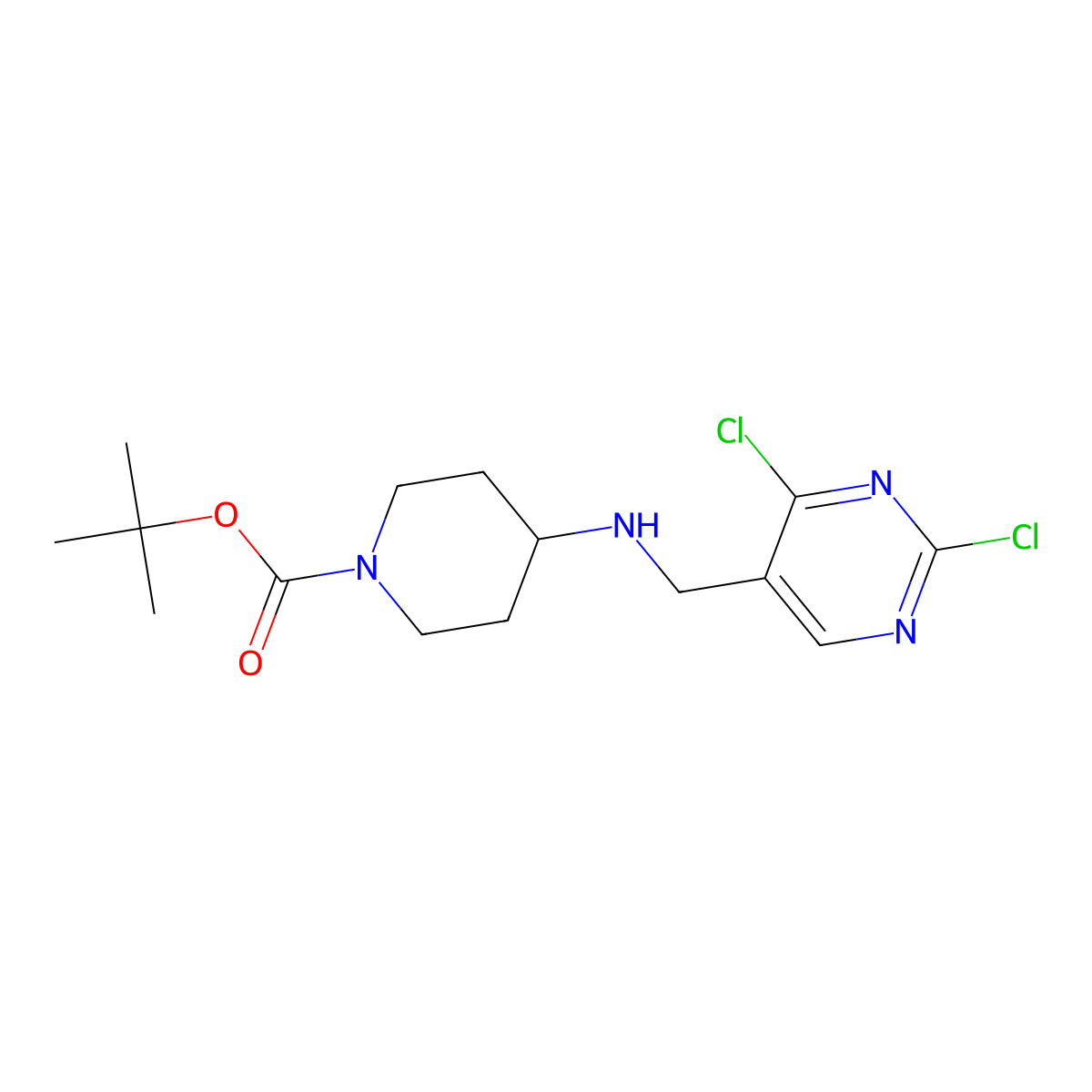 tert-Butyl 4-(((2,4-dichloropyrimidin-5-yl)methyl)amino)piperidine-1-carboxylate molecular structure, CAS 1420844-37-6