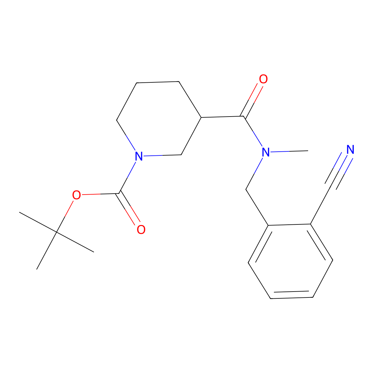tert-Butyl 3-((2-cyanobenzyl)(methyl)carbamoyl)piperidine-1-carboxylate molecular structure, CAS 1420847-78-4