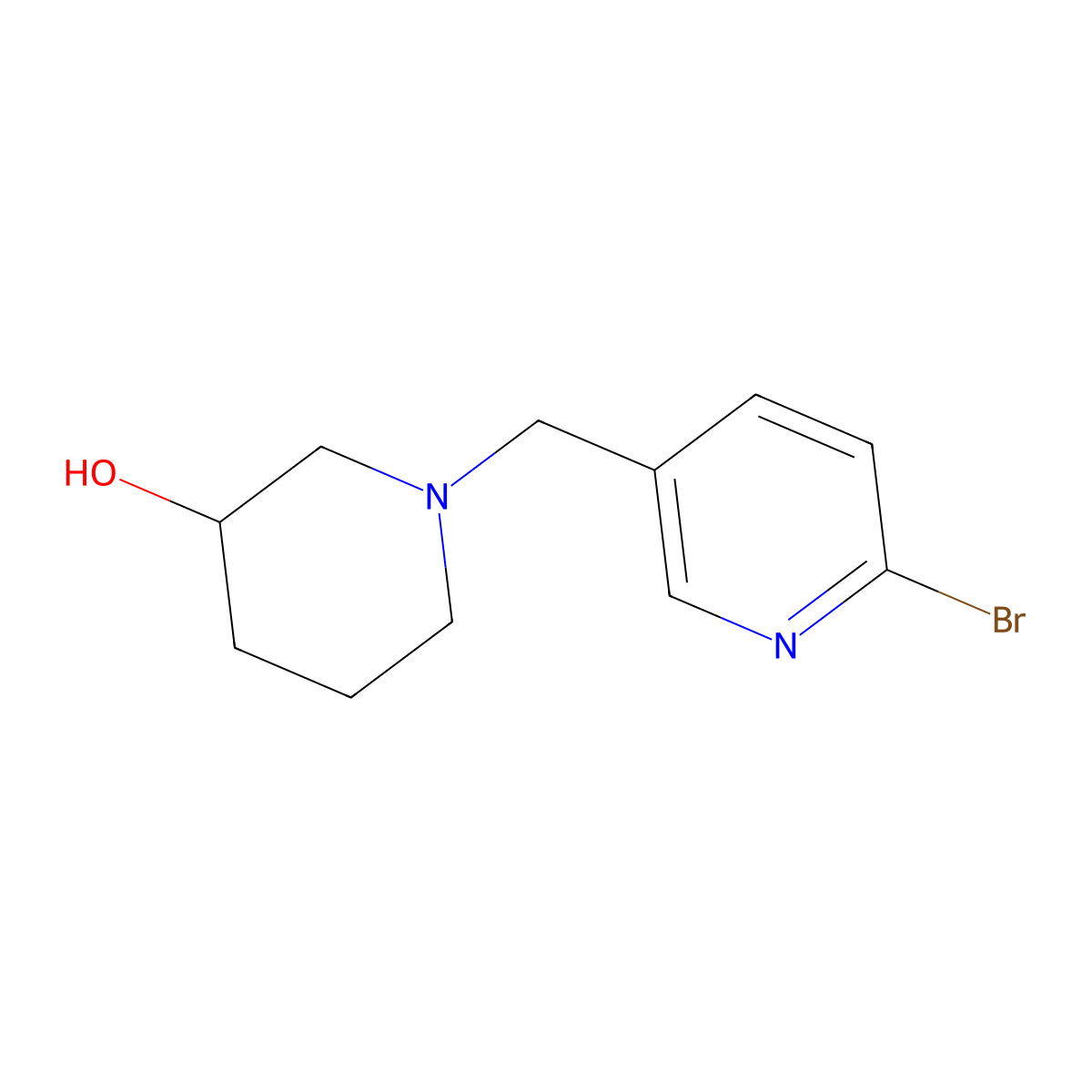 1-((6-Bromopyridin-3-yl)methyl)piperidin-3-ol molecular structure, CAS 1420850-60-7