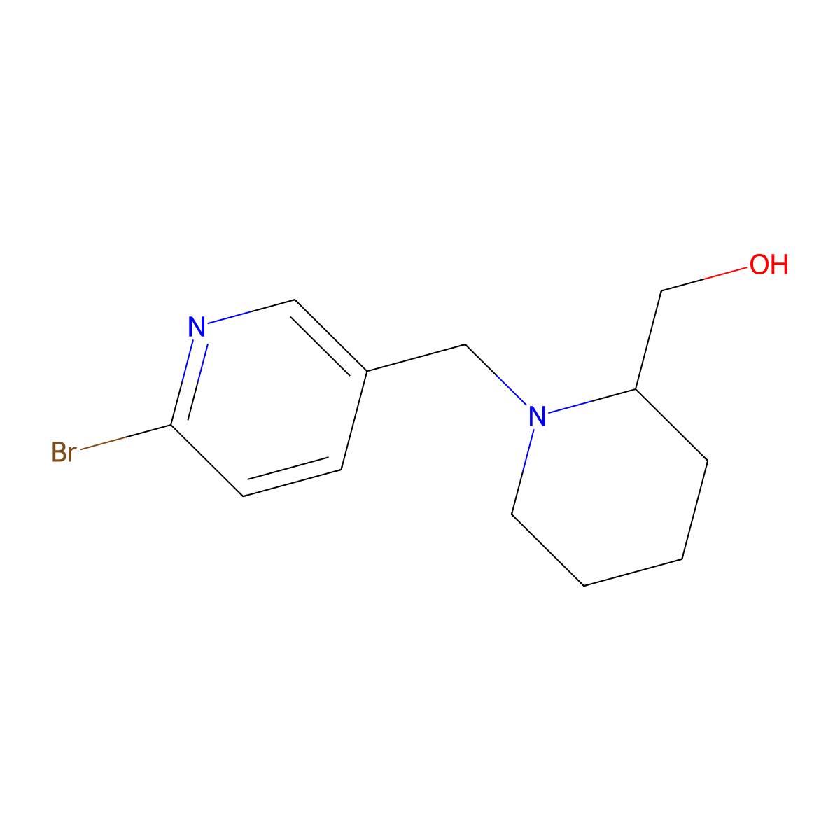(1-((6-Bromopyridin-3-yl)methyl)piperidin-2-yl)methanol molecular structure, CAS 1420850-68-5